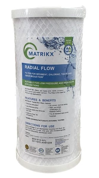 MATRIKX® Radial Flow water filters - 20 MICRON - RFL CARBON FILTER MKX-B20-RFL, MKX-B10-RFL - 10" or 20" X 4.5"