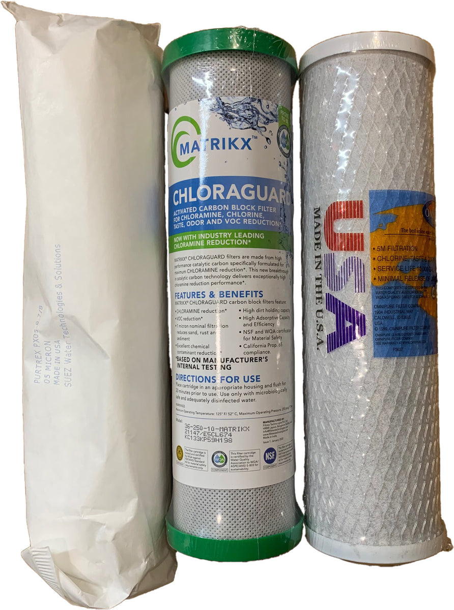 Premium set of replacement filters for standard 10" RO housings for 4